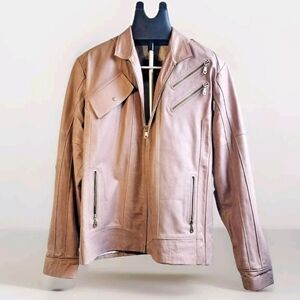 Vintage Dusty Pink 100% Leather Jacket – Classic Moto Style - XXL